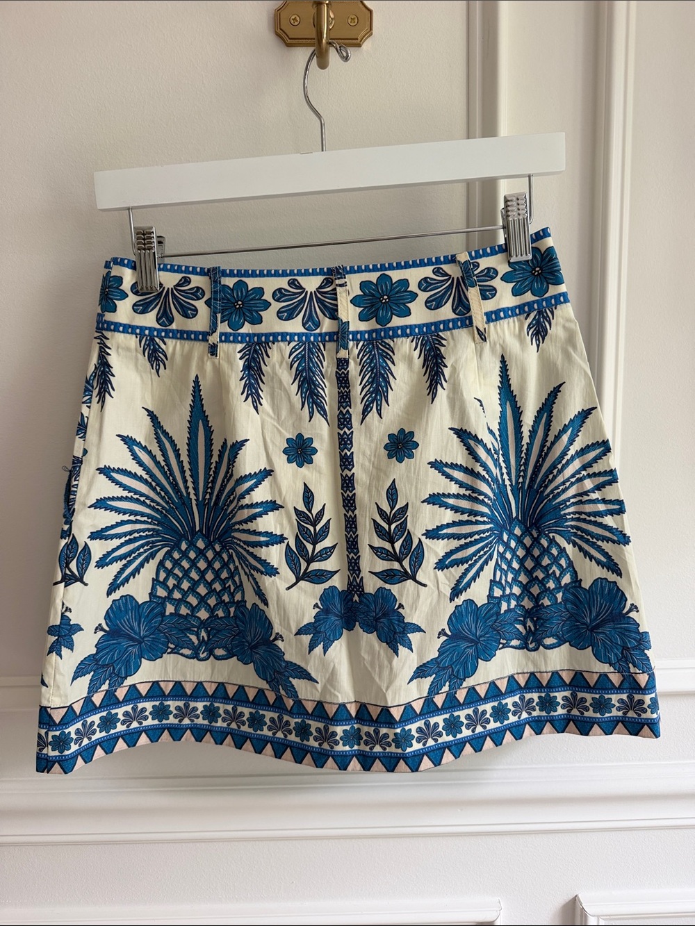 Blue Pineapple Print Mini Skirt with Button Front - Picture 6 of 8